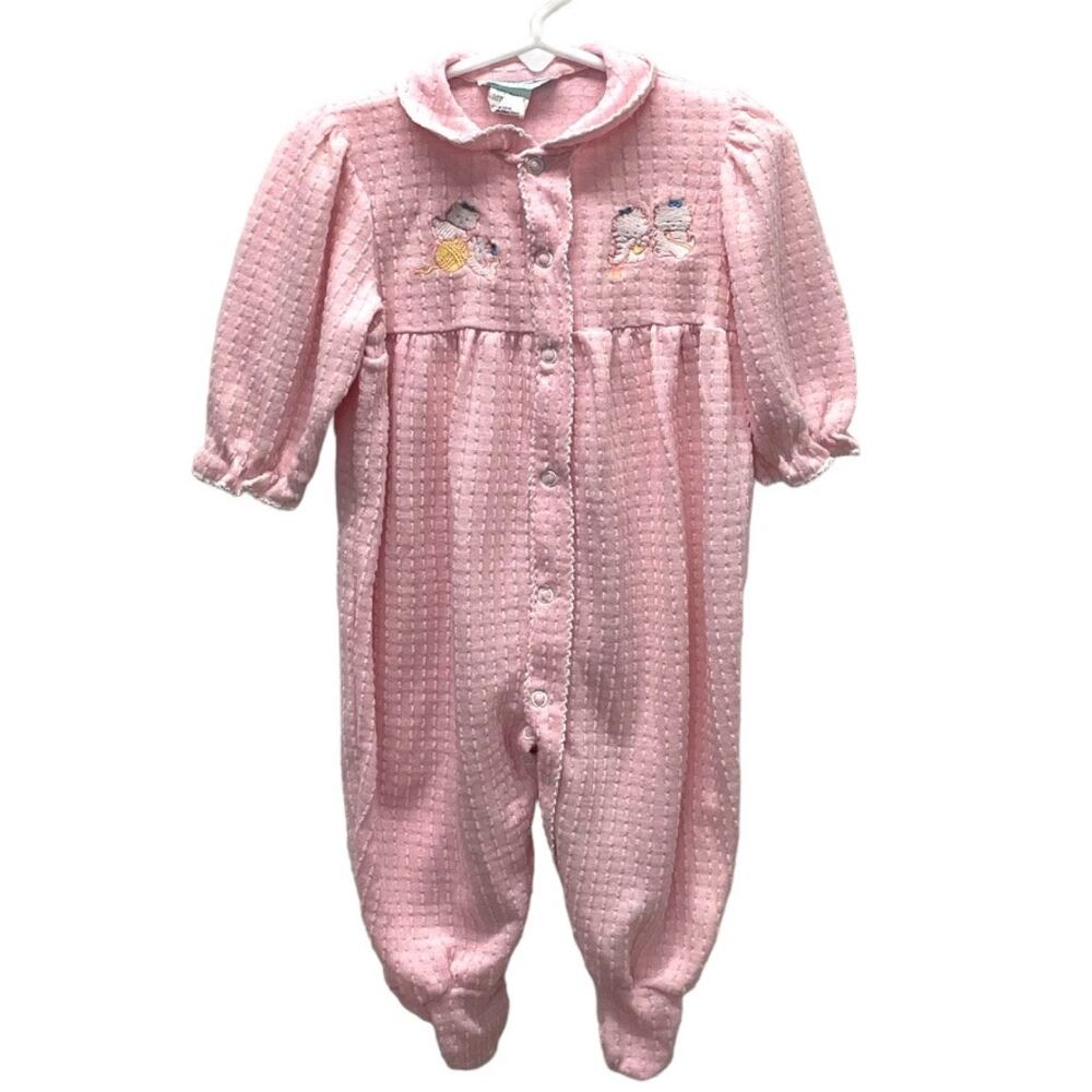 Vintage Babygro Pink Footed Sleeper with Snaps Cats and a Collar